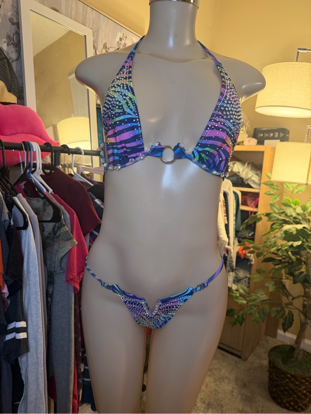 Custom Neon Zebra Rhinestone Competition Bikini Set S - Picture 8 of 9